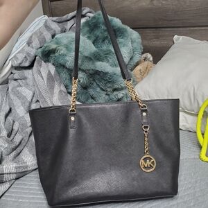 Michael Kors Black Tote with Gold Accents
